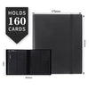 A black trading card storage binder holds 160 cards and features protective sleeves.