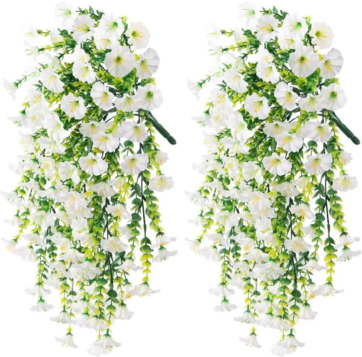Artificial morning glory hanging vines in white and green for floral decoration