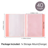 Pink storage album with 40 pages, measuring 6.375 inches by 11.125 inches.
