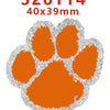 Orange paw print acrylic charm measuring 40x39mm with silver glitter edge