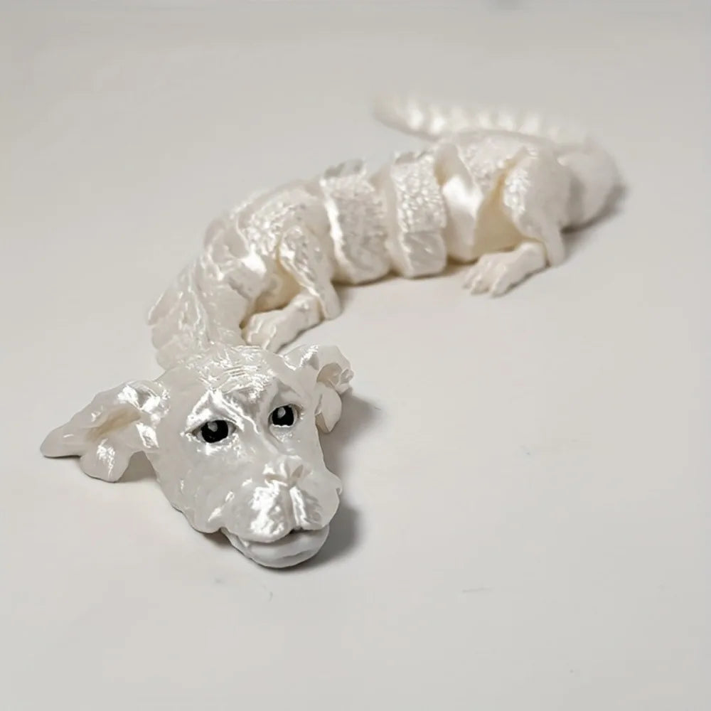 Figurine de dragon peinte à la main, en matériau blanc texturé.