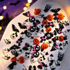 A variety pack of 50 Halloween resin nail charms featuring spooky and cute designs like bats, ghosts, and pumpkins.