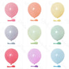 A collection of pastel macaron latex balloons in pink, peach, yellow, and light green shades.