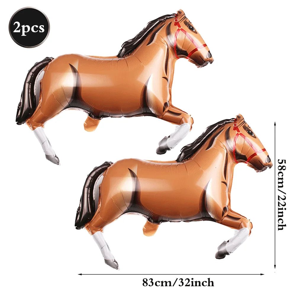 Two foil horse number balloons in brown and black with white legs