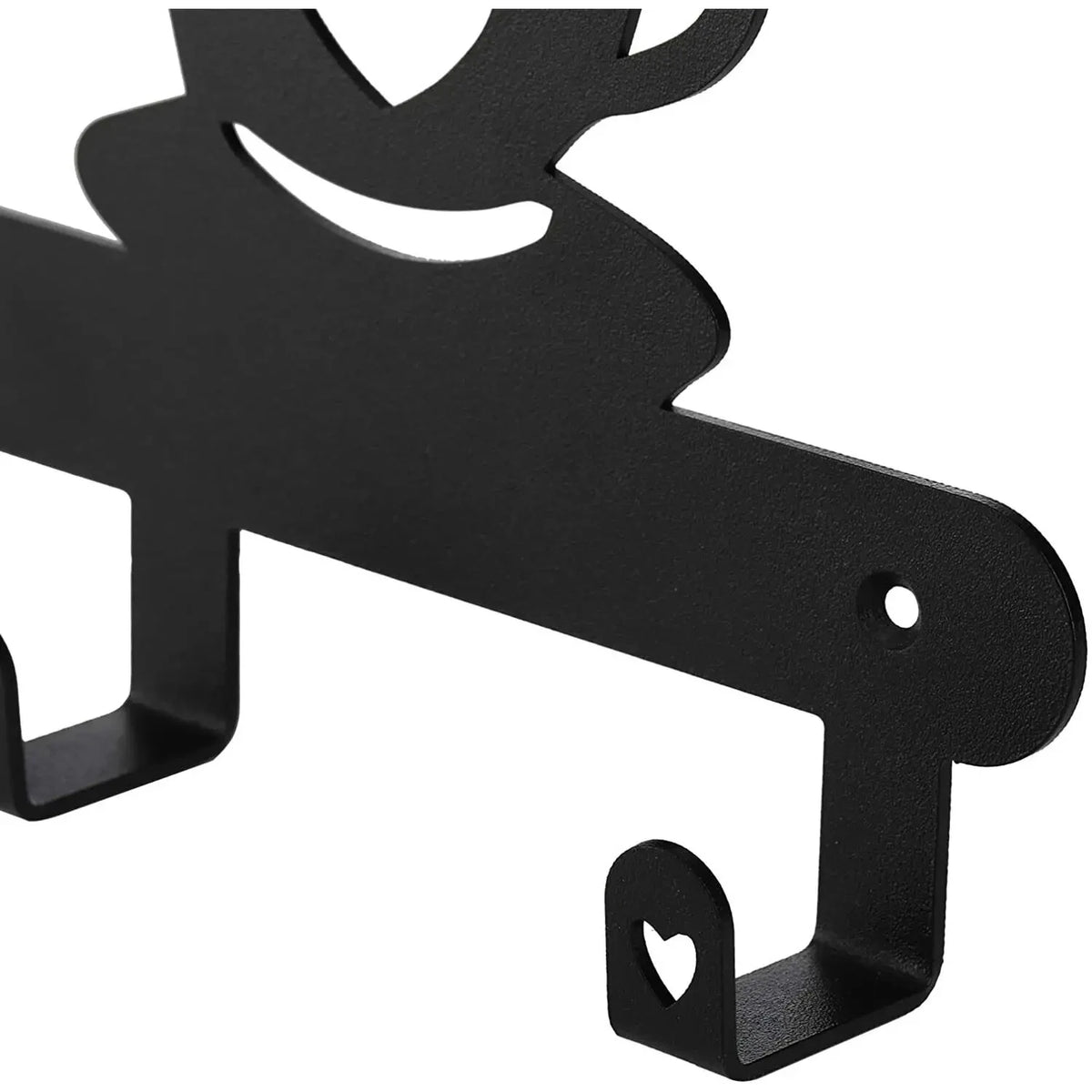Black wall-mounted coffee mug rack with heart hooks for kitchen storage