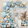 A blue and gold balloon garland arch kit featuring various sized balloons arranged for a party decoration.