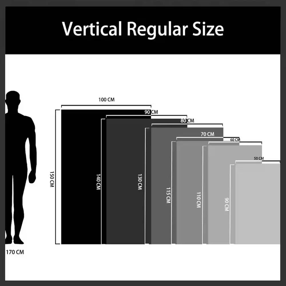 Diagram showing vertical regular sizes for a heavy rock band flag tapestry wall hanging.