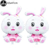 Two white bunny foil balloons with pink accents and ears