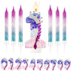 A set of gradient sparkle number birthday candles from 0 to 9, featuring purple and pink hues.