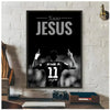 Wall art poster featuring a black and white photo of Neymar Jr in a soccer jersey with the text %100 JESUS