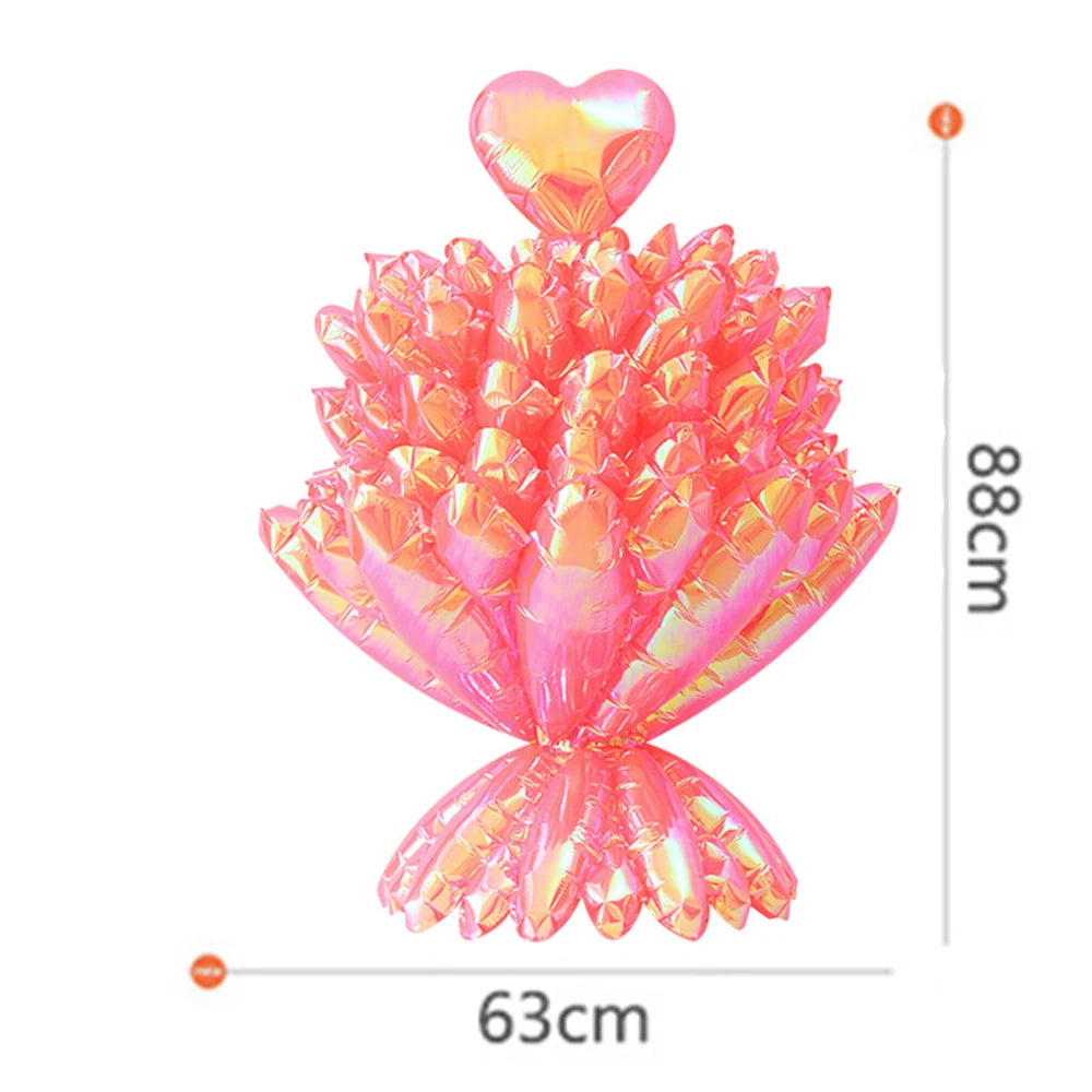 A bouquet of pink heart-shaped balloons with a foil finish, displayed against a white background.