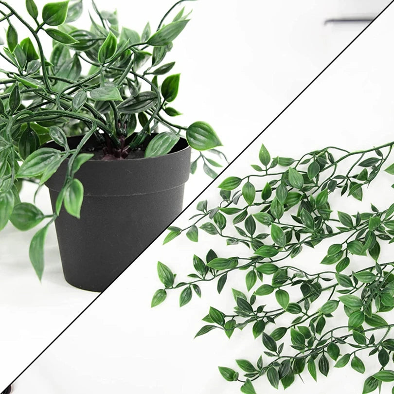 Artificial ivy garland with a potted plant used for home and event decoration.