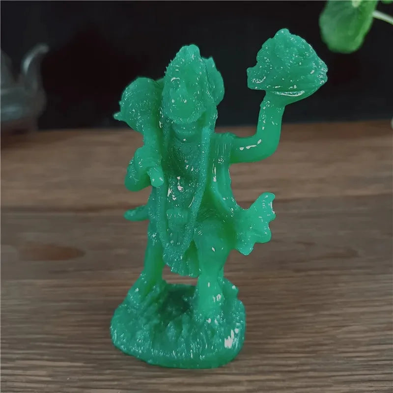 Jade Green Hanuman Statue – Resin Hindu Monkey God Figurine for Home Decor