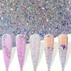 A set of iridescent nail rhinestones and glitter for DIY art projects