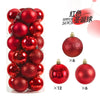 A package of 24 red Christmas ball ornaments for holiday decoration.