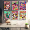 A collection of vibrant JoJo's Bizarre Adventure anime posters displayed on a wall.