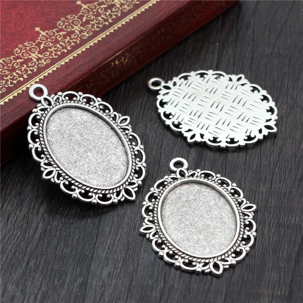 Vintage Style Cameo Pendant Bases with Ornate Gold or Silver Finish