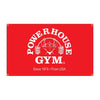 A red sports banner for a powerhouse gym featuring the text POWERHOUSE GYM and the founding year Since 1974.