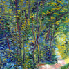 Van Gogh-inspired canvas wall art featuring a vibrant, thickly painted forest landscape.