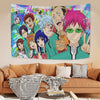 Anime tapestry wall hanging featuring characters from The Disastrous Life of Saiki K.