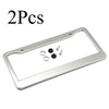 Two stainless steel license plate frames with screw covers.