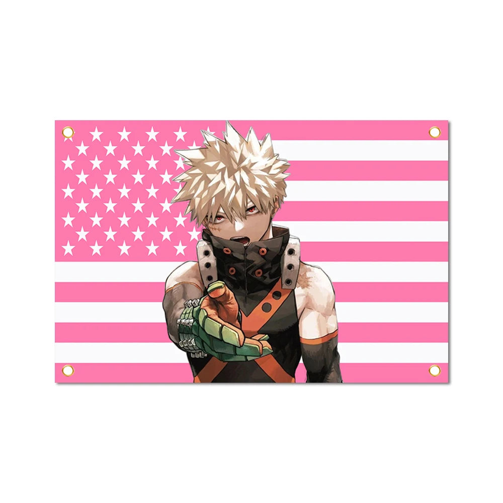 Anime style illustration of a character inspired by Bakugo Katsuki with spiky blonde hair and intense expression against an A
