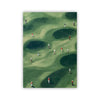 A canvas print depicting a green golf course with several figures dressed as golfers scattered across the landscape.