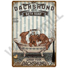 Vintage metal sign featuring a dachshund illustration and text for bath soap