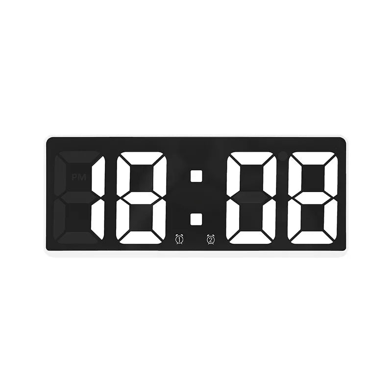 Black LED digital alarm clock displaying 18:08 with a nightlight feature