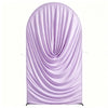 A seamless lavender spandex arch cover draped in soft folds for weddings and events.