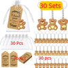 30 sets of cute bear keychain party favors with organza bags and thank you tags