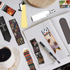 A collection of decorative cartoon reading bookmarks featuring letters and illustrations on a white page.