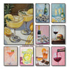 A collection of nine art prints featuring various food and drink themes including citrus fruits seafood cocktails and gourmet