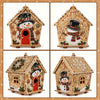 Three diamond painting kits depicting festive Christmas cabins with snowmen and winter scenes.
