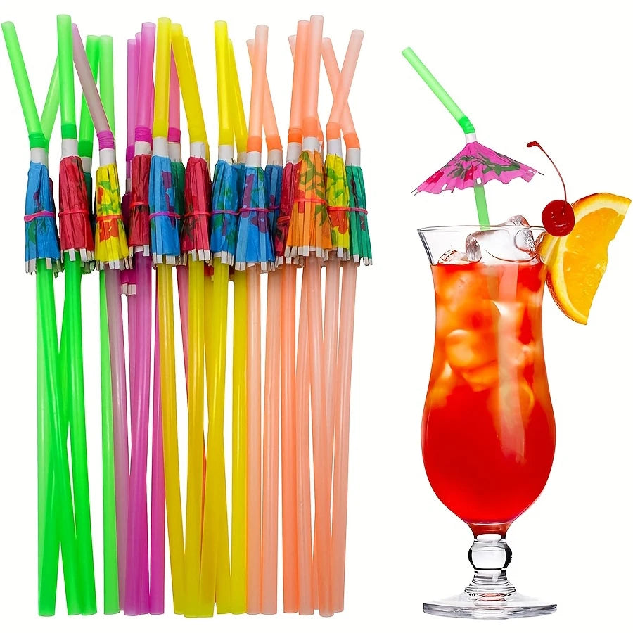 A collection of colorful mini paper drink umbrellas with various colors like green, pink, yellow, and orange.