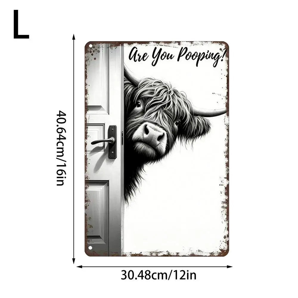 Art mural vintage de salle de bain avec portrait rapproché d'une vache et le texte Are You Pooping