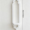 White wooden arch wall shelf with a decorative pointed top and a curved bottom mount.