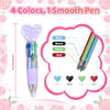 A set of four heart-shaped multicolor ballpoint pens in blue, black, green, and red.