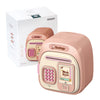 A pink fingerprint password piggy bank for kids is shown next to its retail box.