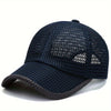 Dark blue breathable mesh baseball cap shown from above with a curved brim.