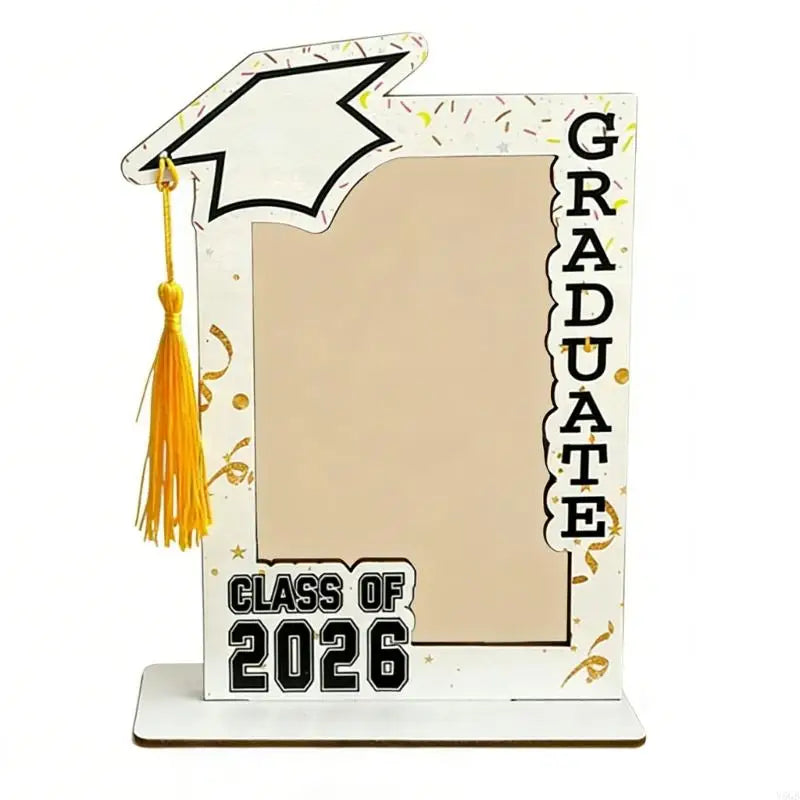 A white graduation photo frame with a black and gold design featuring a graduation cap and the text Class of 2026.
