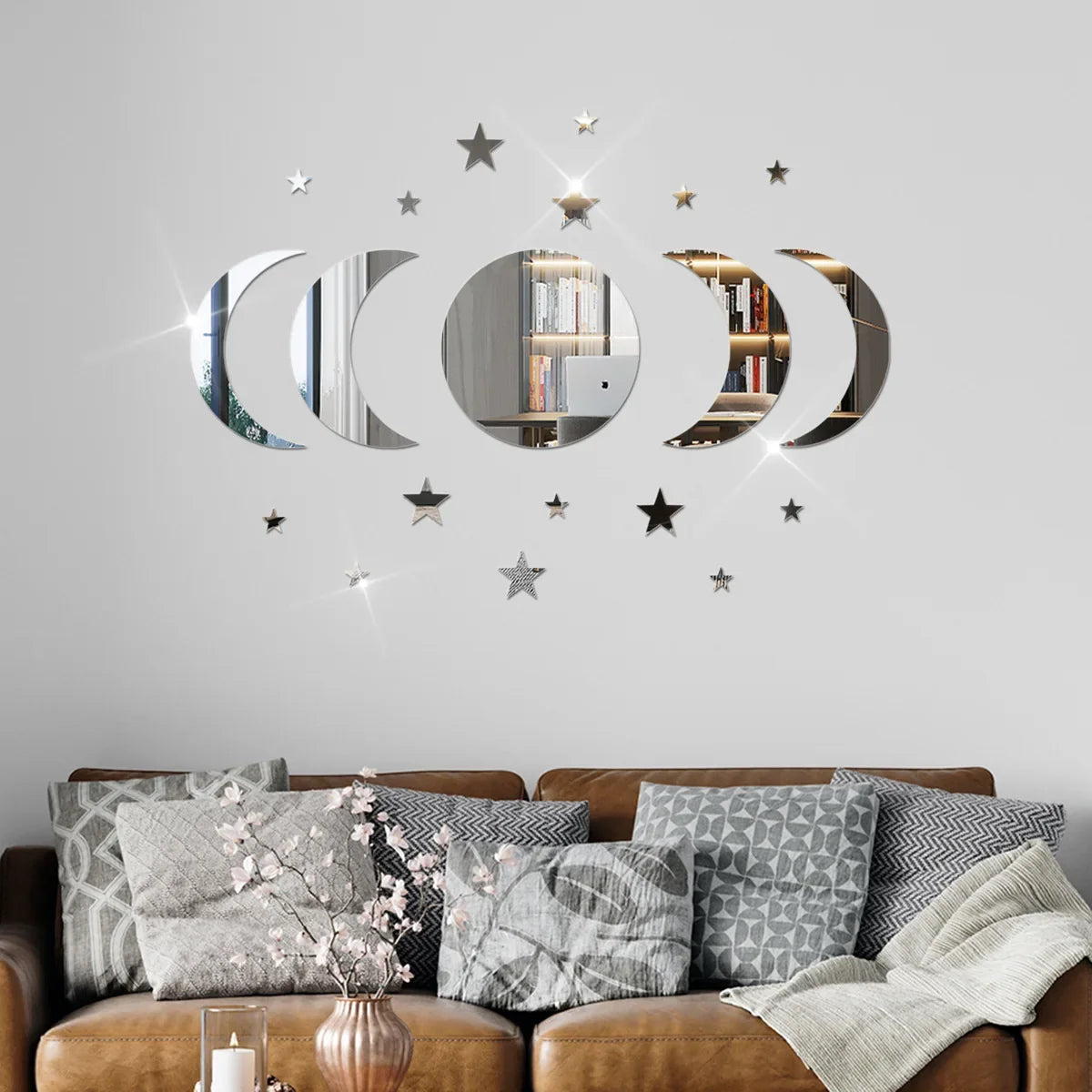20-Piece Acrylic Moon & Star Wall Decals with 3D Mirror Finish