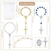 A collection of mini baptism rosary favors featuring various styles including gold and blue beads with crosses.