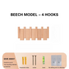 Beech model wall coat rack featuring four wooden hooks and expansion tube accessories