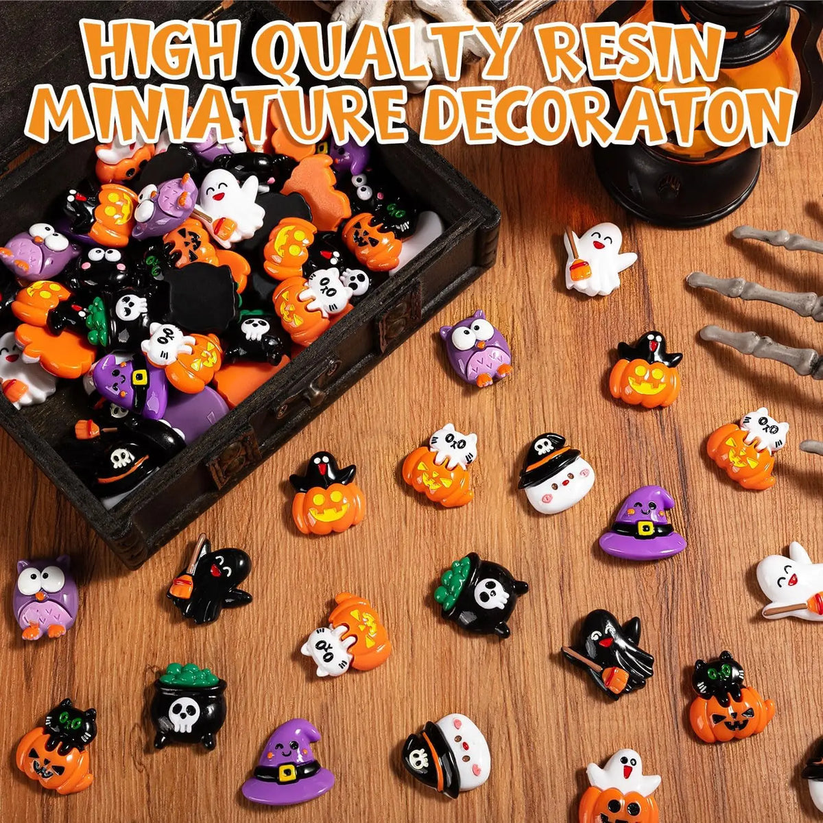 A collection of Halloween resin flatback charms featuring pumpkin and ghost embellishments.