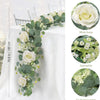 Artificial eucalyptus garland featuring white roses and white flowers for floral decoration