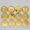 A set of twelve gold-colored commemorative iron coins depicting zodiac symbols.
