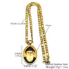 A gold-colored stainless steel medal pendant necklace featuring a glass charm with a depiction of Saint Charbel.