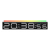 A digital alarm clock display showing the time 20:38:56 on a black background with an orange light bar above it.
