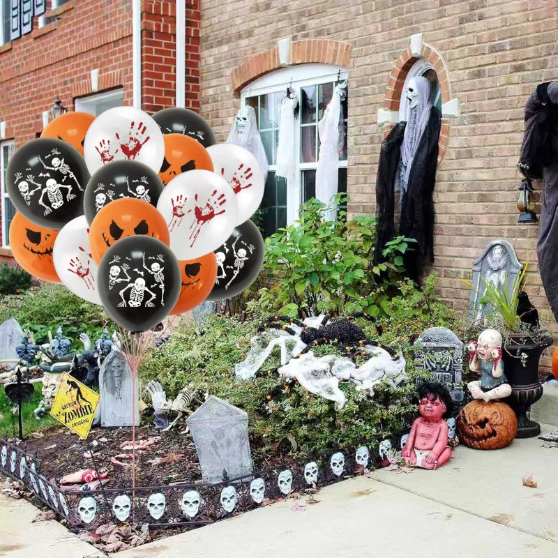 Scary Bloody Hand & Skull Latex Balloons (12-inch) for Halloween Party Decor